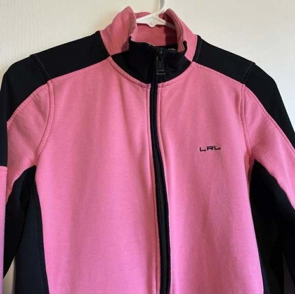 Lauren Ralph Lauren XL Zip Up Mock Neck Sweater pink black cotton - Picture 2 of 5